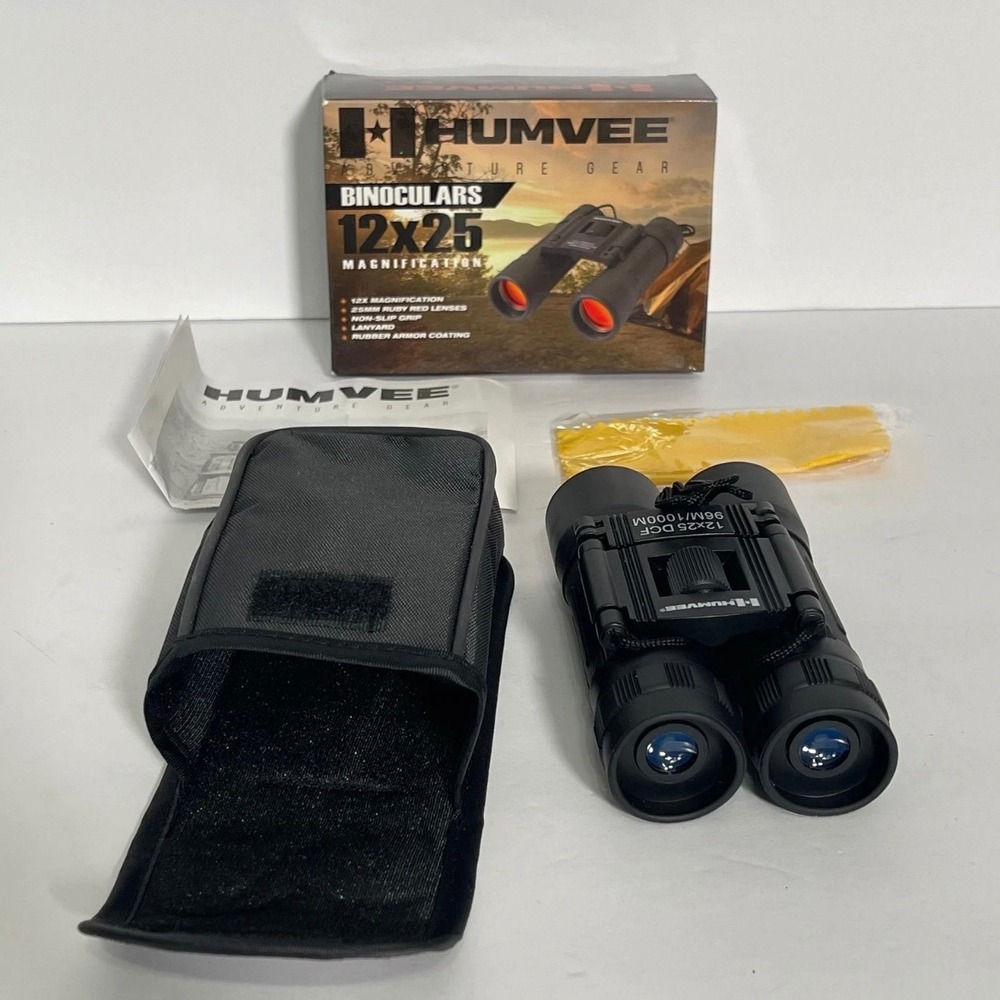 HUMVEE Binoculars Men Women OS 12x25 Magnification Rubber Black Solid